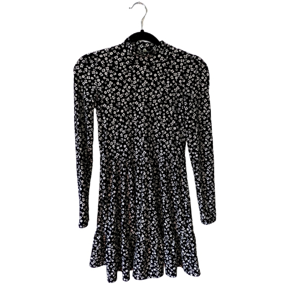 High-neck, long sleeve floral dress